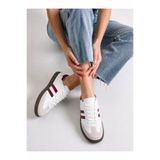 Encool Kadın Kırmızı Beyaz Sneaker Spor Ayakkabı – Retro Stil, Çizgili Tasarım, Günlük Rahat, Bağcıklı Casual Model