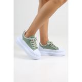 Encool Kadın Mint Yeşili Keten Sneaker | Günlük Rahat ve Şık Yüksek Taban Spor Ayakkabı