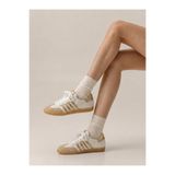 Encool Kadın Sneaker Spor Ayakkabı Bej Çizgili Desenli Bağcıklı Günlük Rahat Casual Retro Ayakkabı