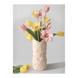 END Design Daisy Rölyef Bioplastik Modern Dekoratif Vazo – 20 cm Tasarım Obje Bej (Çiçekler Dahil Değildir)