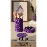 End Design Studio Kalpli Organizer 2’li Set | Makyaj Fırçalık & Takı Organizeri Bardak Altlığı Hediyeli - Mor