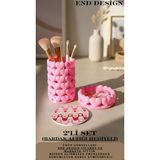 End Design Studio Kalpli Organizer 2’li Set | Makyaj Fırçalık & Takı Organizeri Bardak Altlığı Hediyeli - Pembe