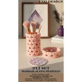 End Design Studio Kalpli Organizer | Makyaj Fırçalık & Kalemlik | Dekoratif Masa Düzenleyici - Toz Pembe