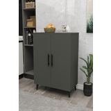 Enda Home 3 Raflı 2 Kapaklı Çok Amaçlı Dolap Çok Amaçlı Mutfak Dolabı Banyo Dolabı Koyu Gri