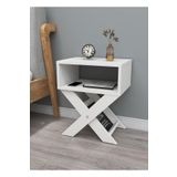 Enda Home X Ayaklı Dergilikli Başucu Komodin Sade Beyaz Yan Sehpa