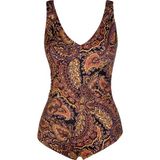 Endeep Beria Kadın Büyük Beden Kuplu Şal Desenli Kahverengi Toparlayıcı Mayo - 40