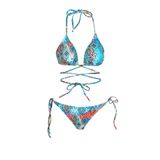 Endeep Beria Kadın Çapraz Bağlama Detaylı Üçgen İpli Mavi Desenli Bikini Takımı