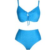 Endeep Kadın Balenli Destekli Büyük Beden Mavi Yüksek Bel Bikini Takımı - 44