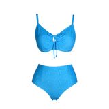 Endeep Kadın Balenli Destekli Büyük Beden Mavi Yüksek Bel Bikini Takımı