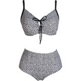 Endeep Kadın Balenli Destekli Büyük Beden Yüksek Bel Bikini Takımı - Siyah - Beyaz - 42
