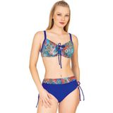 Endeep Kadın Büyük Beden Balenli Destekli Geometrik Desenli Bikini Takımı - Mavi - 44