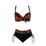 Endeep Kadın Büyük Beden Balenli Destekli Kahverengi Desenli Bikini Takımı