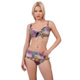 Endeep Kadın Büyük Beden Balenli Destekli Sarı Pembe Desenli Bikini Takımı