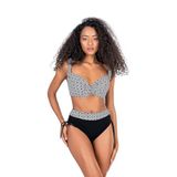 Endeep Kadın Büyük Beden Balenli Siyah Beyaz Desenli Bikini Takımı