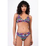Endeep Kadın Çizgi Desenli Özel Lurex Kumaşlı Toparlayıcı Bikini Takımı - 38 - Mavi
