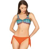 Endeep Kadın Desenli Dokulu Ipli Bikini Takımı - Turuncu - 40