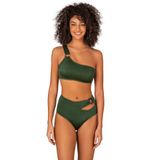 Endeep Kadın Halka Aksesuarlı Tek Omuz Yeşil Bikini Takımı