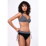 Endeep Kadın Puantiye Desenli Bağcık Detaylı Toparlayıcı Siyah Bikini Takımı