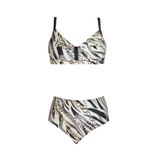 Endeep Kadın Siyah Beyaz Desenli Yüksek Bel Destekli Bikini Takımı - 42 - Beyaz - Siyah
