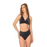 Endeep Kadın Siyah Simli Toparlayıcı Yüksek Bel Bikini Takımı