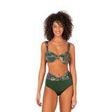 Endeep Kadın Yeşil Yaprak Desenli Parıltılı Yüksek Bel Bikini Takımı