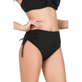 Endeep Kadın Yüksek Bel Yan Büzgülü Ipli Bikini Altı - 46 - Siyah