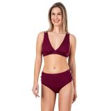 Endeep Kadın Yüksel Bel Düğme Aksesuarlı Bordo Bikini Takımı
