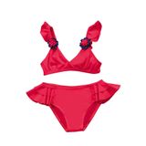 Endeep Kırmızı Aksesuar Detaylı Volanlı Bikini Takımı