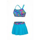 Endeep Kız Çocuk Açık Mavi Bustiyer Etekli İki Parça Desenli Desenli Mayo Bikini Takımı