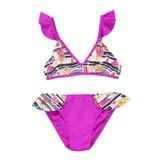 Endeep Kız Çocuk Desenli Volanlı Pembe Bikini Takımı