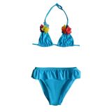 Endeep Kız Çocuk Fırfırlı Mavi Üçgen Bikini Takımı