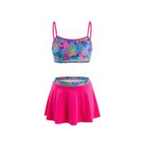 Endeep Kız Çocuk Pembe Bustiyer Etekli İki Parça Desenli Desenli Mayo Bikini Takımı