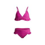 Endeep Kız Çocuk Pembe Fırfırlı Puantiye Desenli Mayo Bikini Takımı