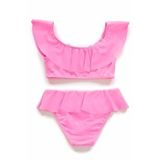 Endeep Kız Çocuk Volanlı Aksesuarlı Açık Pembe Bikini Takımı