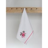 Ender Home 35X50 Menekşe Nakış 2'li Hediye Havlu Seti El Yüz Mutfak Peçetesi - 35 x 50 cm - Pembe - Beyaz
