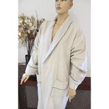 Ender Home Bornoz Bej Kadife Şalyaka Model İki Cepli Kemerli Pamuklu Bornoz L/XL - L-XL