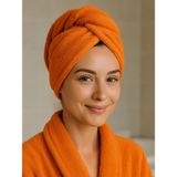 Ender Home CottonVerse Düğmeli %100 Pamuk Saç Kurulama Bonesi - Turuncu - 25 x 65 cm