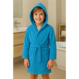 Ender Home CottonVerse Genç & Çocuk Kapşonlu Bornoz – %100 Pamuk, Unisex - 11 - 12 Yaş - Mavi