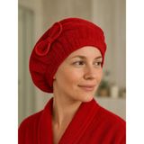 Ender Home CottonVerse Saç Kurulama Bonesi – %100 Pamuk , Fiyonklu - Kırmızı - 25 x 40 cm