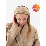 Ender Home DreamSoft 2'li Kadife Dokulu Saç Bandı – Lüks Yumuşaklık & %100 Pamuk - Bej
