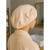 Ender Home DreamSoft Saç Kurulama Bonesi – Kadife Fiyonklu Lastikli - Krem - 25 x 40 cm