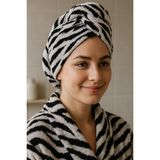 Ender Home Düğmeli Saç Kurulama Bonesi Baskılı Bukle Baş Havlusu Saç Bonesi - Siyah - Beyaz - 25 x 65 cm