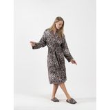Ender Home Wild Spirit Leopar Desen Şalyaka Bornoz – %100 Pamuk - S - M - Kahverengi