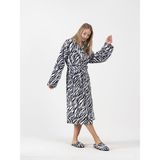 Ender Home Wild Spirit Zebra Desen Şalyaka Bornoz – %100 Pamuk - L - XL - Siyah