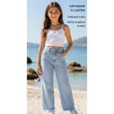 ENDİ&Cİ ENDİ&Cİ Kız Çocuk Püsküllü Paça Geniş Kesim (Wide Leg) Açık Mavi Kot Pantolon
