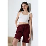 Endies Bordo Kalıp Geniş Uzun Penye Pamuklu Unisex Şort 21823 Kadınlar İçin Rahat Kesim