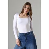Endies Kare Yaka Uzun Kollu Altı Külotlu ve Çıt Çıtlı Kadın Atlet - T-Shirt 21940 Beyaz