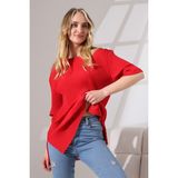 Endies Oversize Yırtmaçlı Raporlu Tunik T-Shirt 21493 Kırmızı - XL