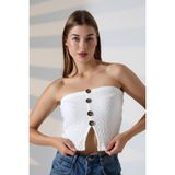 Endies Slim Fit Dar Kesim Jakarlı Viyana Önü 4 Düğmeli Kadın Straplez Crop Atlet 22057 Ekru