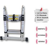 Endokon 160 + 160 Cm. - 5+5 basamaklı Teleskobik / Teleskopik Merdiven - A Tipi Uzayan Merdiven